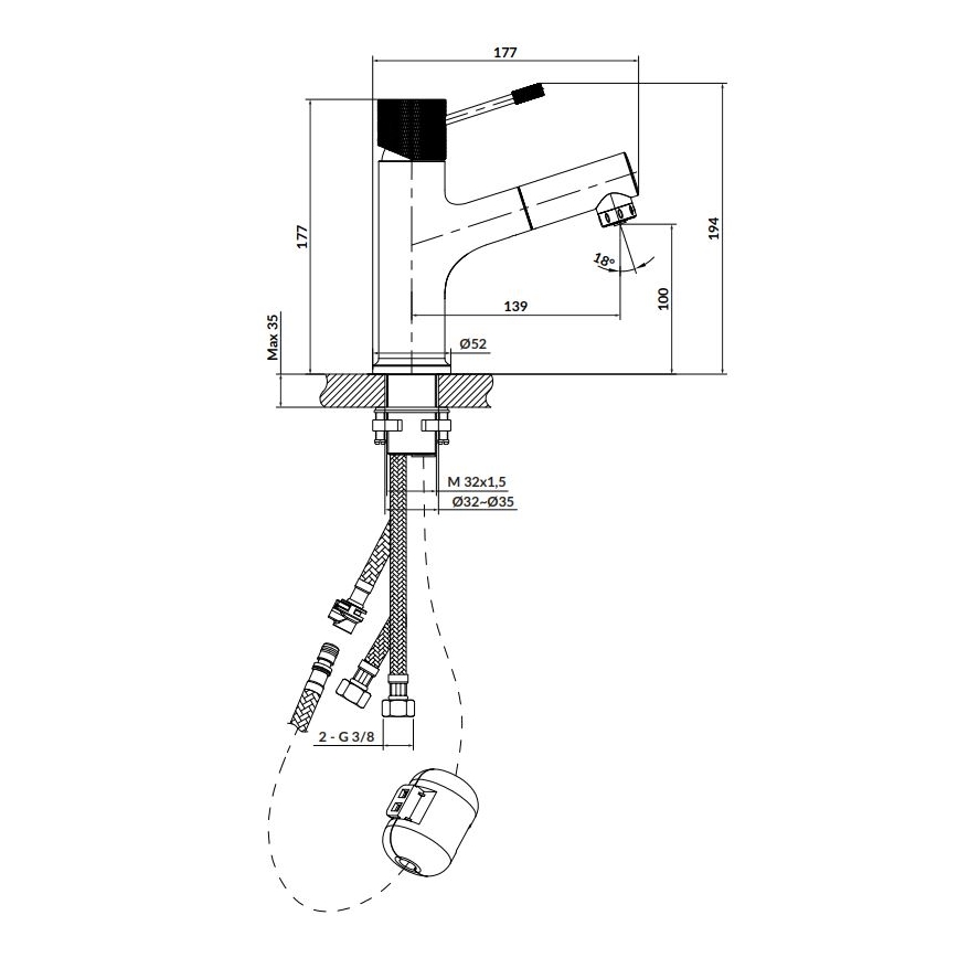 Cersanit S951-594 - Waschbeckenarmatur ZEN 19,4 cm glänzendes Chrom