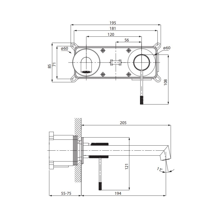 Cersanit S951-597 - Waschbeckenarmatur für Unterputzmontage ZEN schwarz