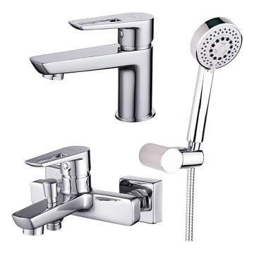 Cersanit S952-003 - Badewannenset mit Armatur + MILLE Waschtischarmatur in glänzendem Chrom