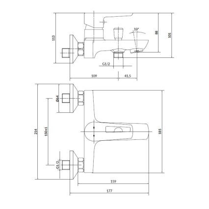 Cersanit S952-003 - Badewannenset mit Armatur + MILLE Waschtischarmatur in glänzendem Chrom