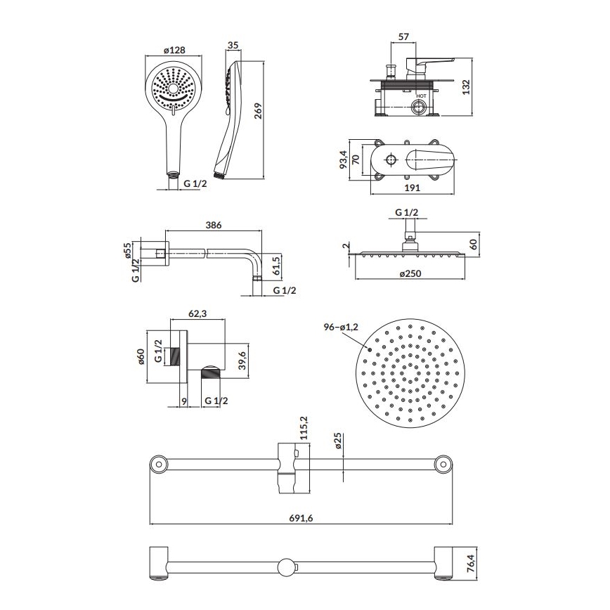 Cersanit S952-011 - Duschset mit Unterputzarmatur MODUO glänzender Chrom