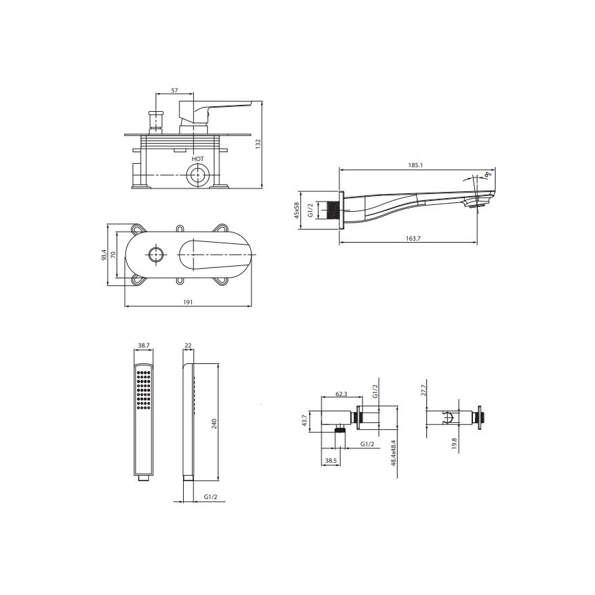 Cersanit S952-036 - Badewannenset mit Unterputzarmatur CITY Hochglanzchrom