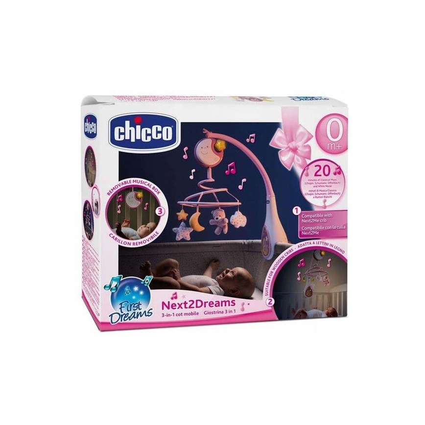 Chicco - Kinderbett Mobile mit Melodie 3in1 NEXT2DREAMS 3xAA rosa