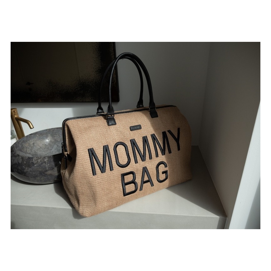 Childhome - Wickeltasche MOMMY BAG RAFFIA LOOK beige