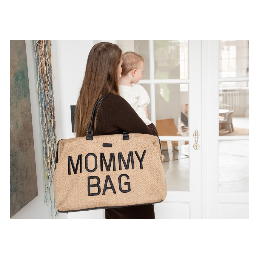 Childhome - Wickeltasche MOMMY BAG RAFFIA LOOK beige
