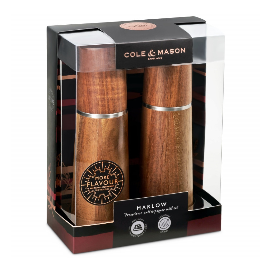 Cole&Mason - Salz- und Pfeffermühlenset MARLOW Akazie 2 Stück 18,5 cm