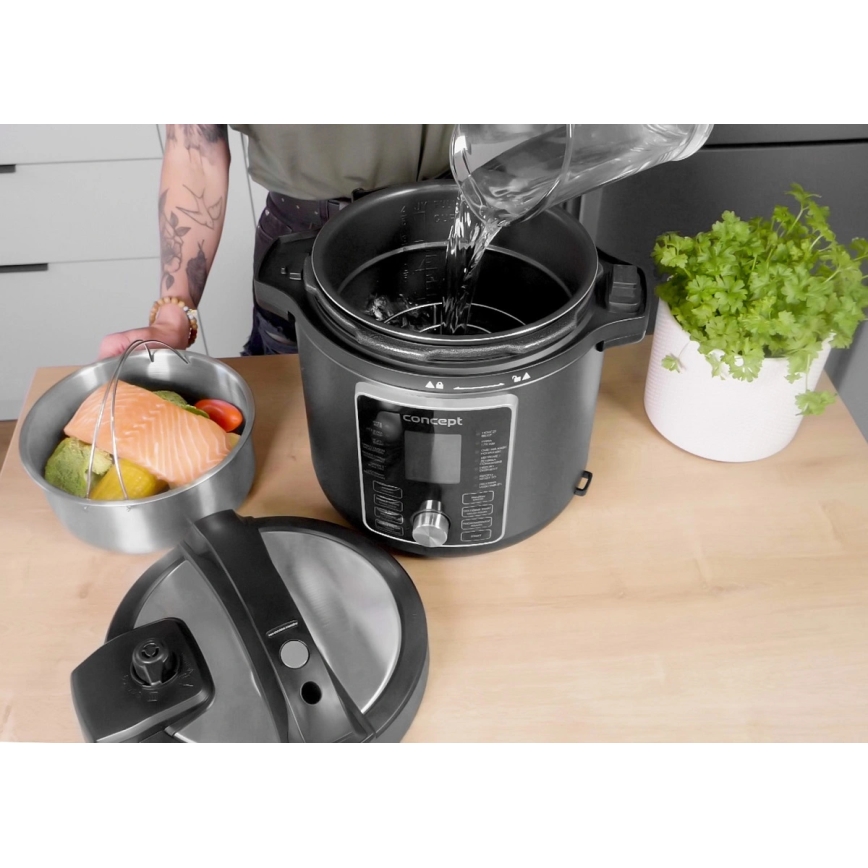 Concept CK8000 - Multifunktionaler elektrischer Schnellkochtopf und Heißluftfritteuse, 5,6 l, 11-in-1, 1500 W/230 V, schwarz