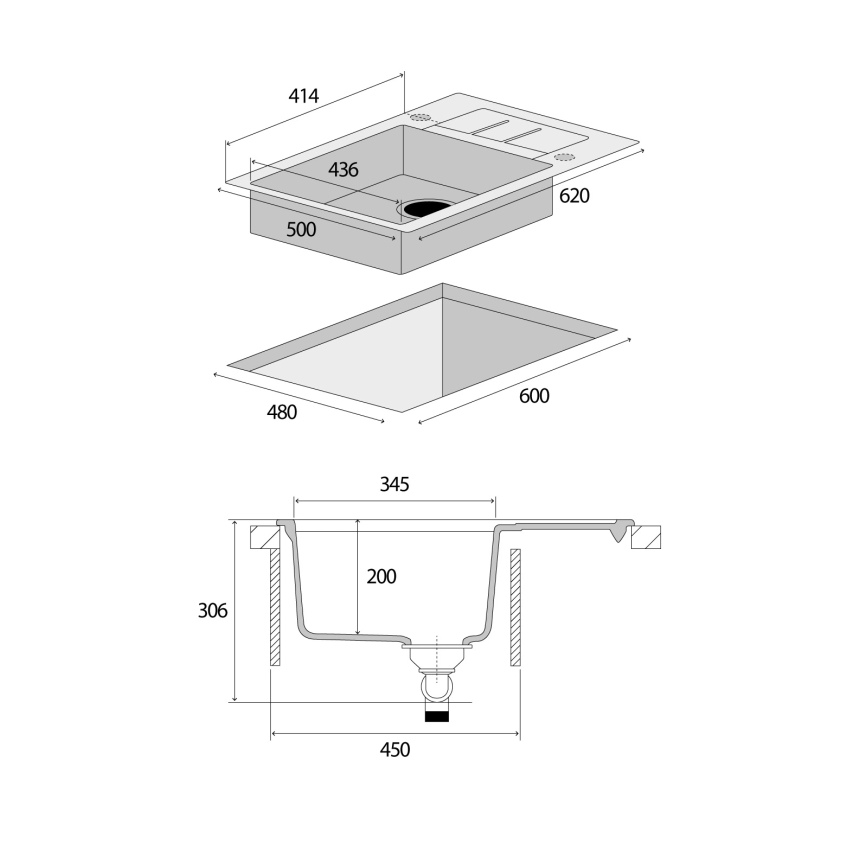Concept DG05C45BC - Küchenspüle CUBIS 50x62 cm Granit/schwarz