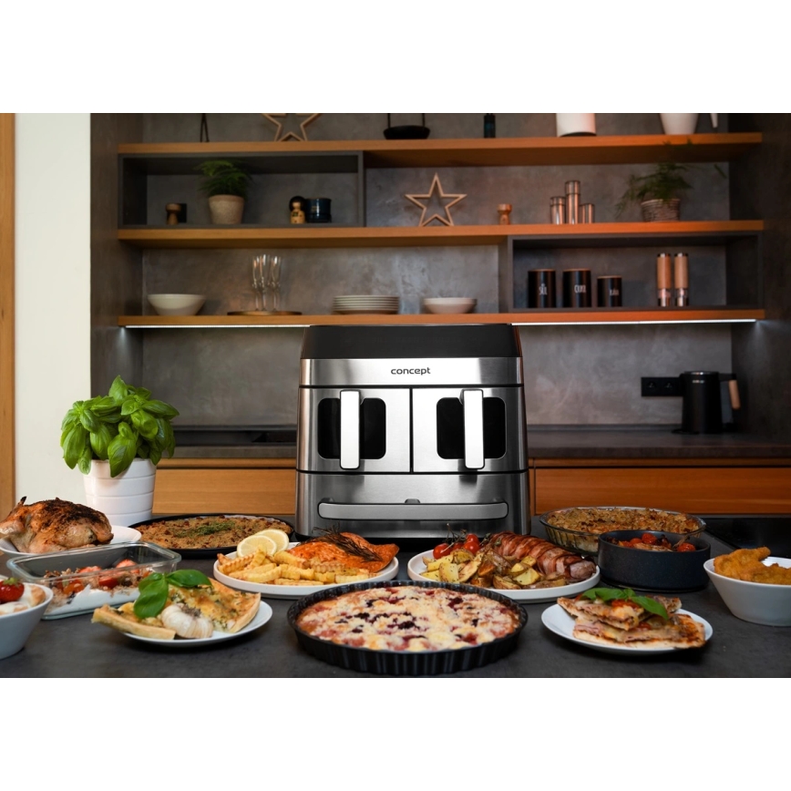 Concept FR9000 - Heißluftfritteuse PIZZA TRIO 18,5 l 2700W/230V Edelstahl/Schwarz