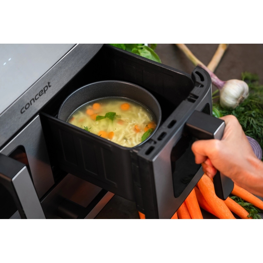 Concept FR9000 - Heißluftfritteuse PIZZA TRIO 18,5 l 2700W/230V Edelstahl/Schwarz