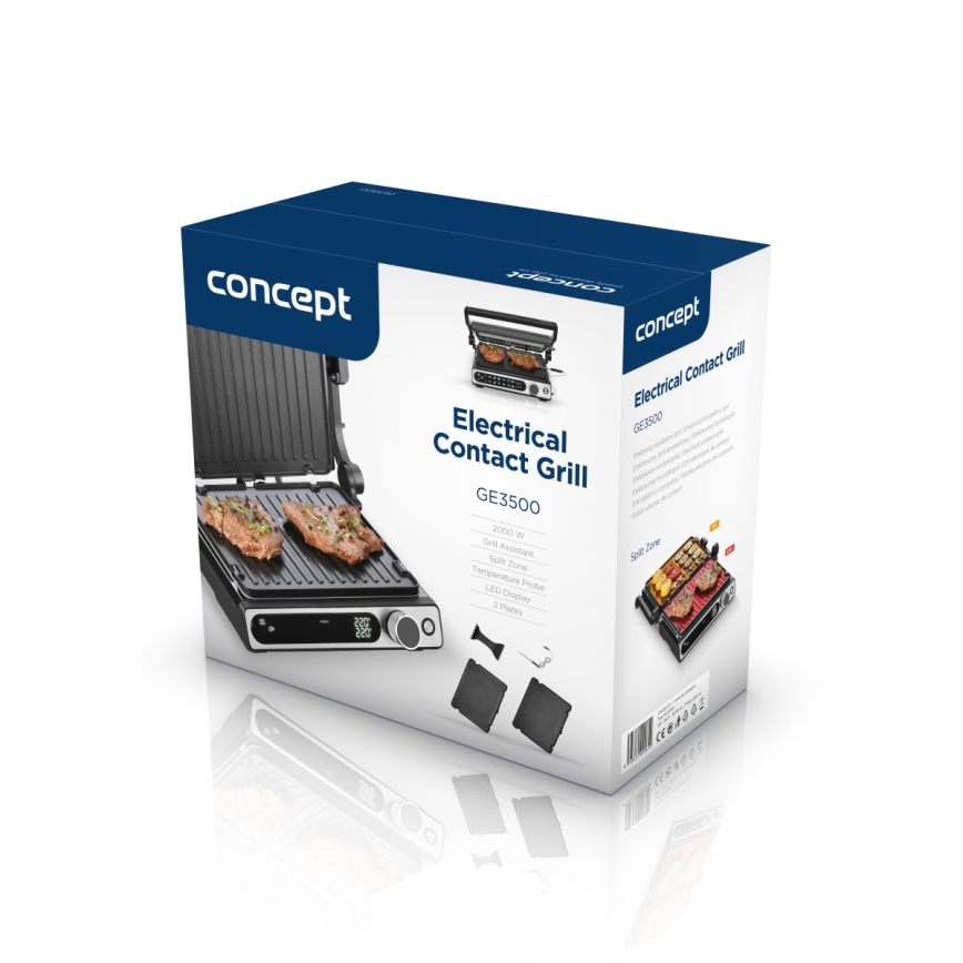 Concept ge3500 - Kontaktgrill mit Temperatursensor 2000W/230V schwarz