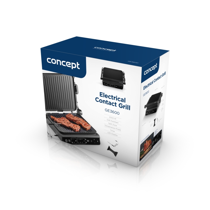 Concept ge3600 - Kontaktgrill mit Temperatursensor GLASS 2000W/230V schwarz