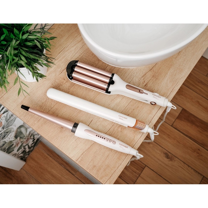 Concept KT2140 - Dreifach-Lockenstab GLAM STYLE 100W/230V weiß/roségold