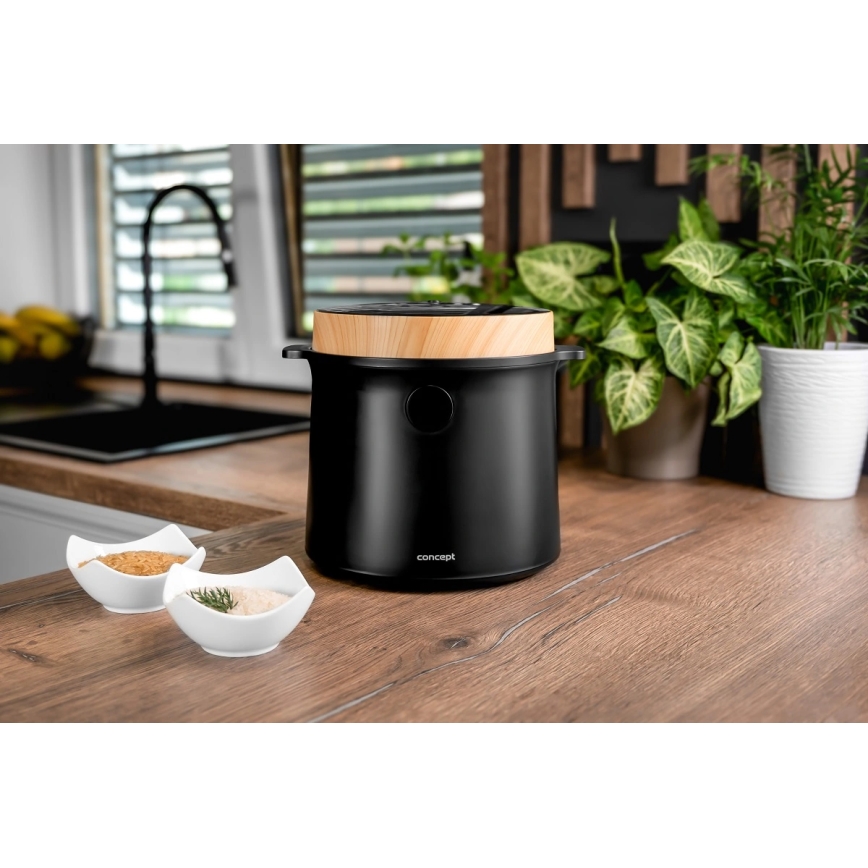 Concept RE4040 - Digitaler Reiskocher 2-in-1 450W/230V 2 l schwarz/Holzdekor
