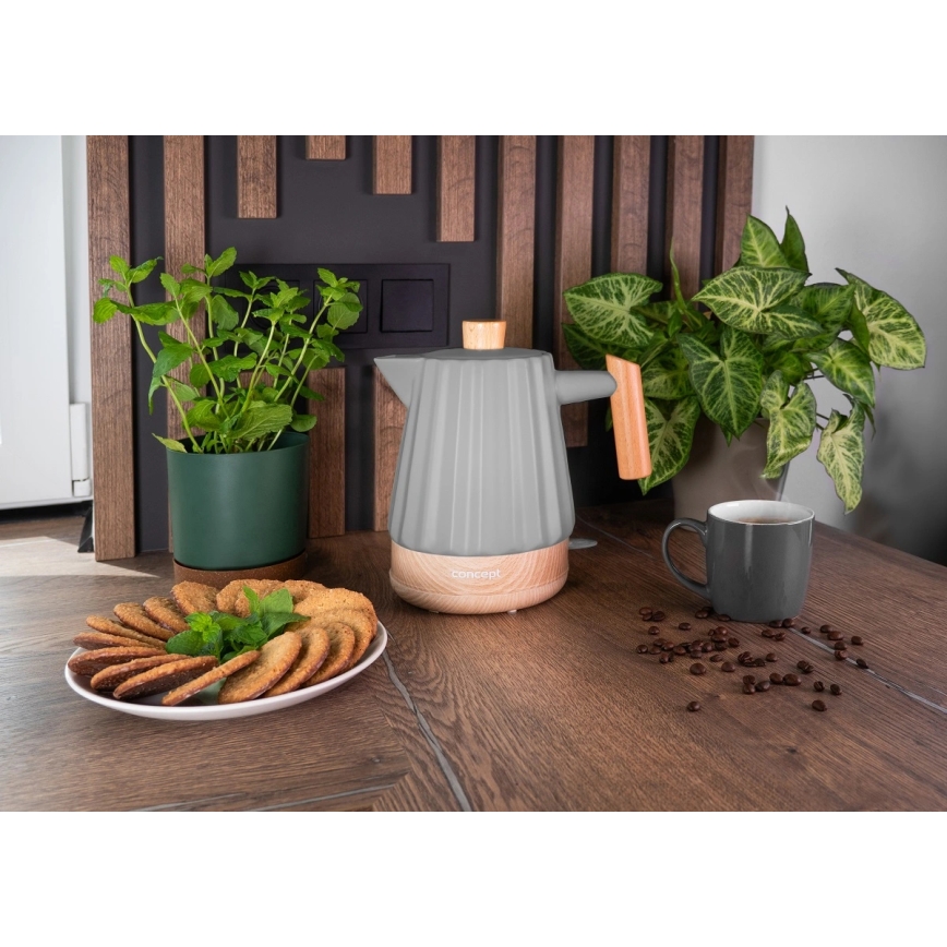 Concept RK0092 - Wasserkocher 1,5 l, 1500 W/230 V, dunkelgrau/Holzdekor/Keramik