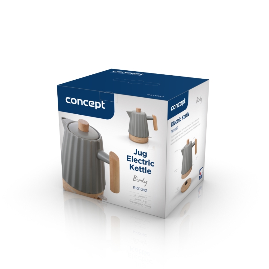 Concept RK0092 - Wasserkocher 1,5 l, 1500 W/230 V, dunkelgrau/Holzdekor/Keramik