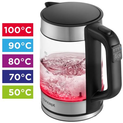 Concept RK4067 - Schnellkochender Wasserkocher mit Temperaturregelung 1,7 l 2200W/230V Edelstahl