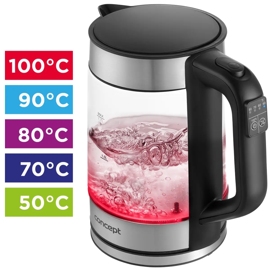 Concept RK4067 - Schnellkochender Wasserkocher mit Temperaturregelung 1,7 l 2200W/230V Edelstahl