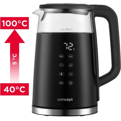Concept RK4100 - Schnellkochender Wasserkocher mit Temperaturregelung, 1,7 l, 2200 W/230 V, schwarz