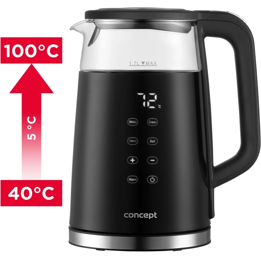 Concept RK4100 - Schnellkochender Wasserkocher mit Temperaturregelung, 1,7 l, 2200 W/230 V, schwarz