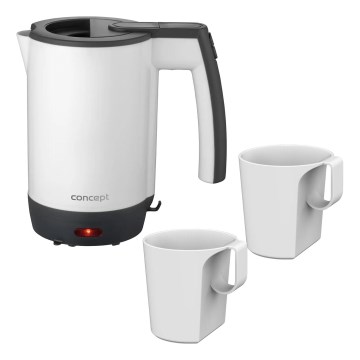 Concept RK7030 - Reise-Wasserkocher 0,5 l 1080W/230V grau/weiß + 2 Tassen