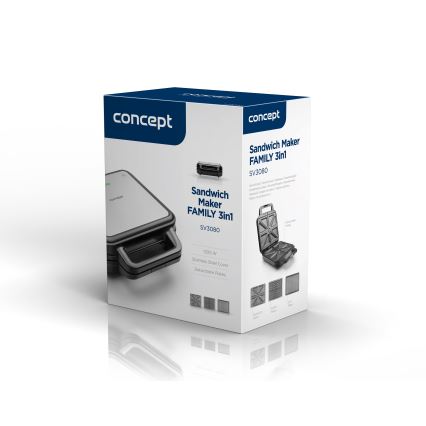 Concept SV3080 - Sandwichmaker FAMILY 3in1 1200W/230V schwarz/Edelstahl