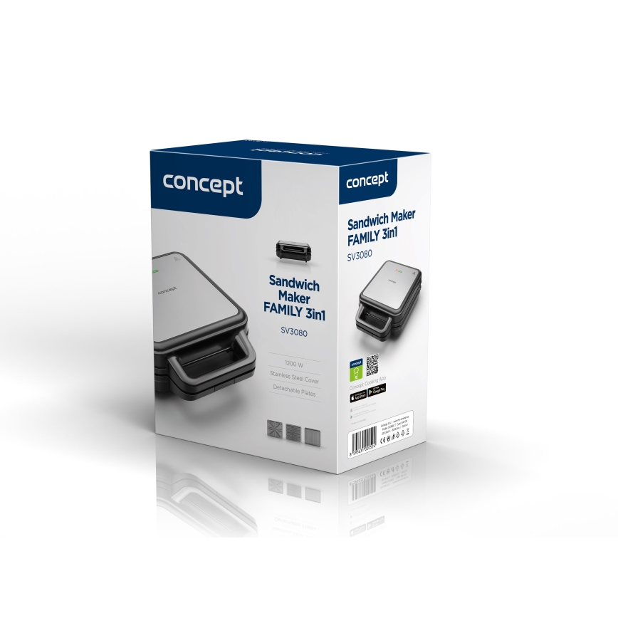 Concept SV3080 - Sandwichmaker FAMILY 3in1 1200W/230V schwarz/Edelstahl