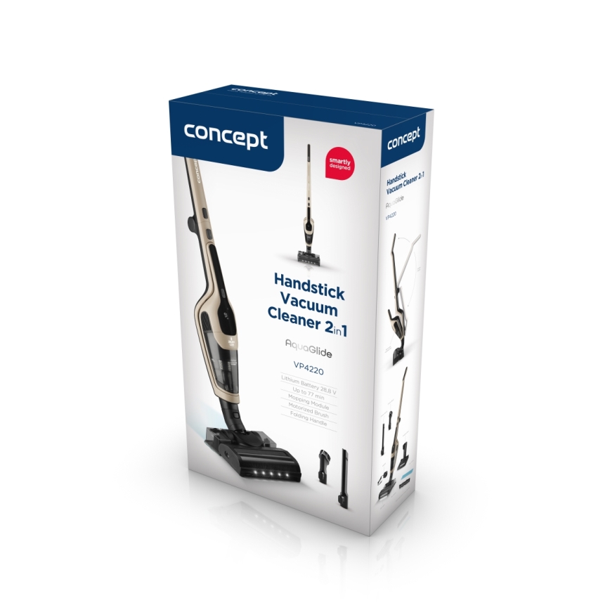 Concept VP4220 - Kabelloser 3-in-1 Stielstaubsauger AQUAGLIDE 160 W / 28,8 V / 2200 mAh, Beige