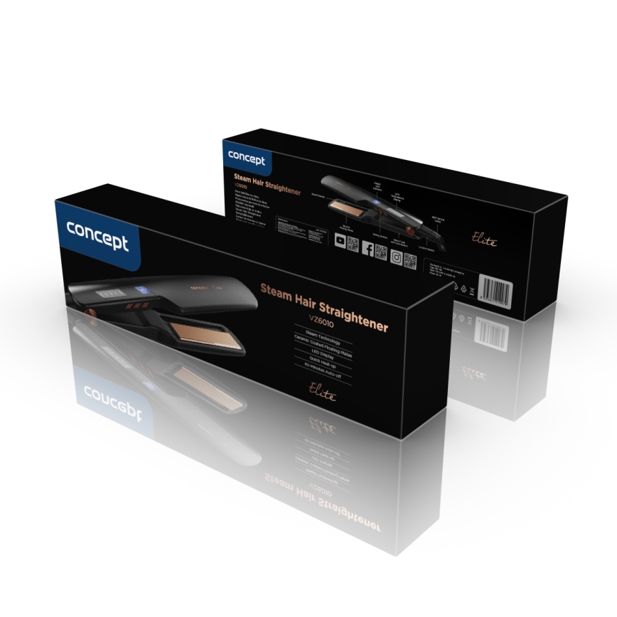Concept VZ6010 - Dampf-Haarglätter mit LED-Anzeige ELITE STEAM BOOST 54W/230V schwarz