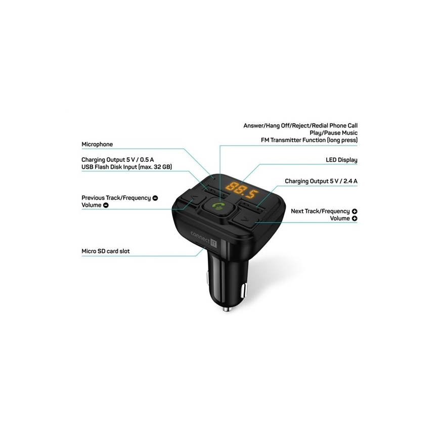CONNECT IT CCC-8600-BK - Auto-FM-Transmitter mit Freisprechfunktion schwarz
