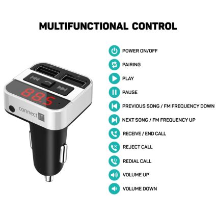 CONNECT IT CCC-8800-SL - FM-Sender fürs Auto mit Freisprechfunktion schwarz/silber