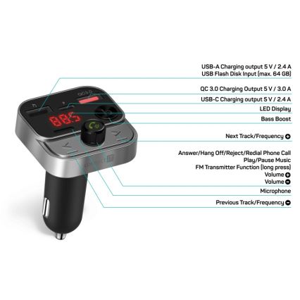 CONNECT IT CCC-8900-AN - Auto-FM-Transmitter mit Freisprechfunktion schwarz/silbern
