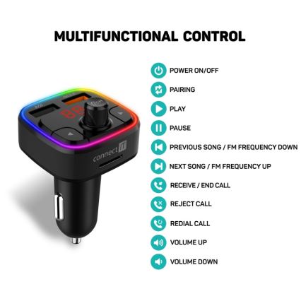 CONNECT IT CCC-9090-BK - LED RGB Auto-FM-Transmitter mit Freisprechfunktion schwarz