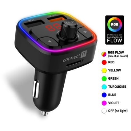 CONNECT IT CCC-9090-BK - LED RGB Auto-FM-Transmitter mit Freisprechfunktion schwarz
