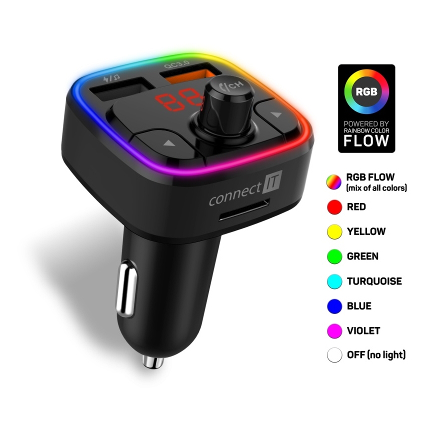 CONNECT IT CCC-9090-BK - LED RGB Auto-FM-Transmitter mit Freisprechfunktion schwarz