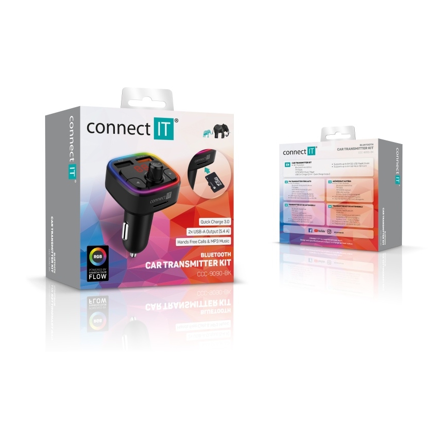 CONNECT IT CCC-9090-BK - LED RGB Auto-FM-Transmitter mit Freisprechfunktion schwarz