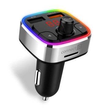 CONNECT IT CCC-9090-SL - LED RGB Auto-FM-Transmitter mit Freisprechfunktion schwarz/silbern