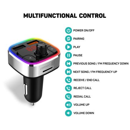 CONNECT IT CCC-9090-SL - LED RGB Auto-FM-Transmitter mit Freisprechfunktion schwarz/silbern
