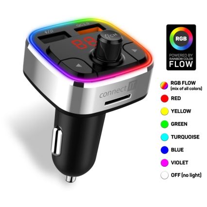 CONNECT IT CCC-9090-SL - LED RGB Auto-FM-Transmitter mit Freisprechfunktion schwarz/silbern
