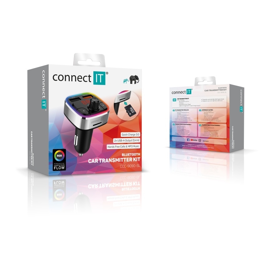 CONNECT IT CCC-9090-SL - LED RGB Auto-FM-Transmitter mit Freisprechfunktion schwarz/silbern