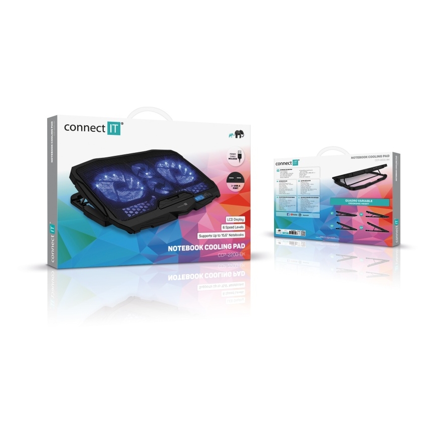 CONNECT IT CCP-2200-BK - Kühlpad für Laptop 4x Ventilator 2xUSB schwarz//blau