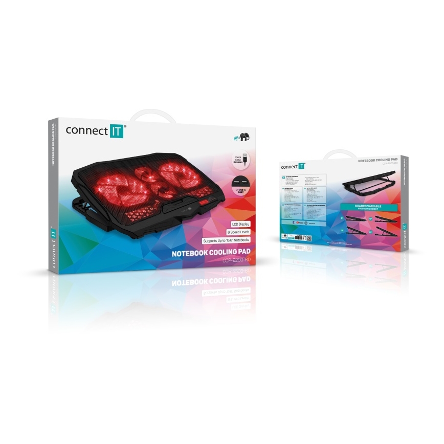 CONNECT IT CCP-2200-RD - Kühlpad für Laptop 4x Lüfter 2xUSB schwarz/rot