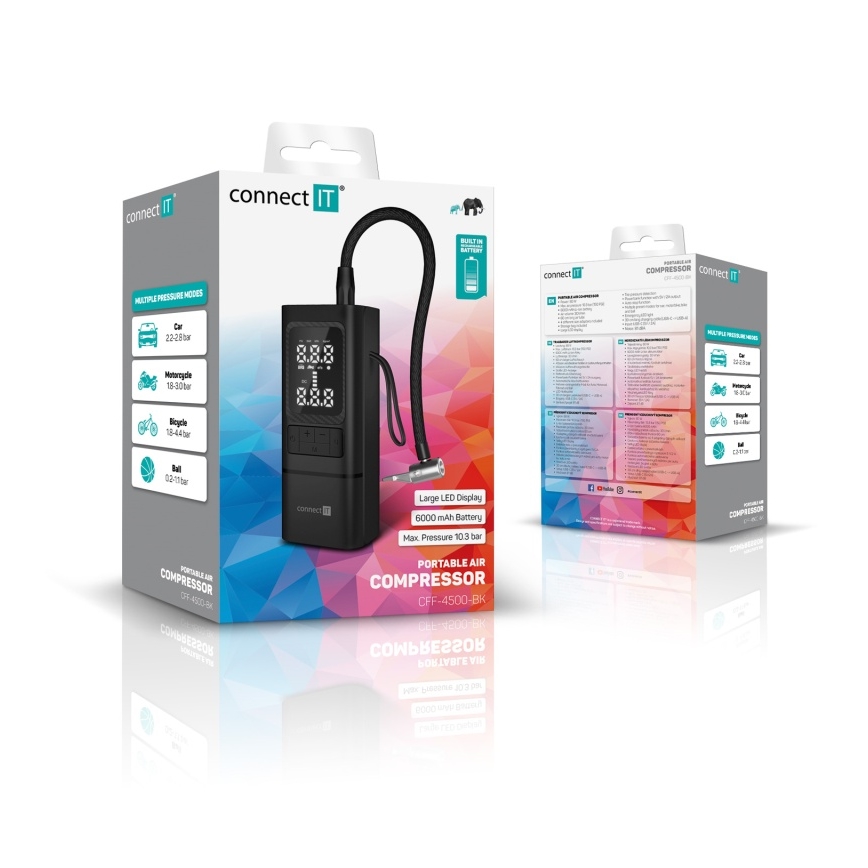 CONNECT IT CFF-4500-BK - Digitaler Taschenkompressor AirFlow 80W/6000 mAh schwarz