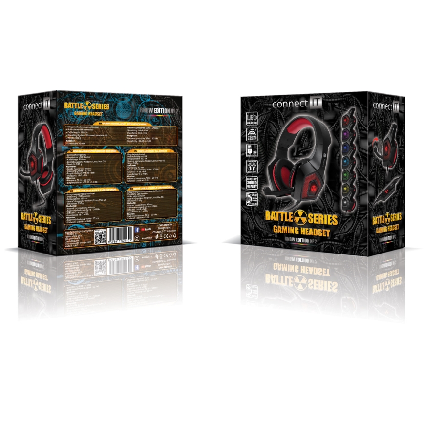 CONNECT IT CHP-5500-RD - LED Kabelgebundene Gaming-Kopfhörer mit Mikrofon schwarz/rot