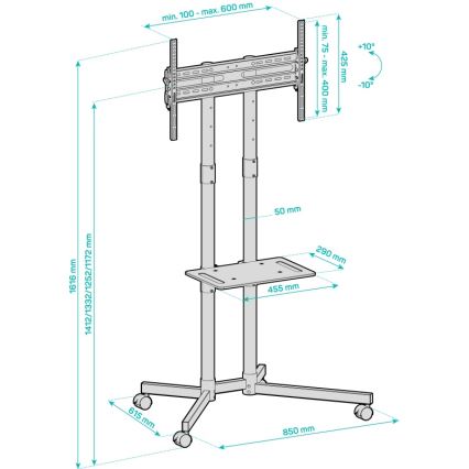 CONNECT IT CMH-9100-BK - Mobiler TV-Ständer mit Ablage 37-70” schwarz