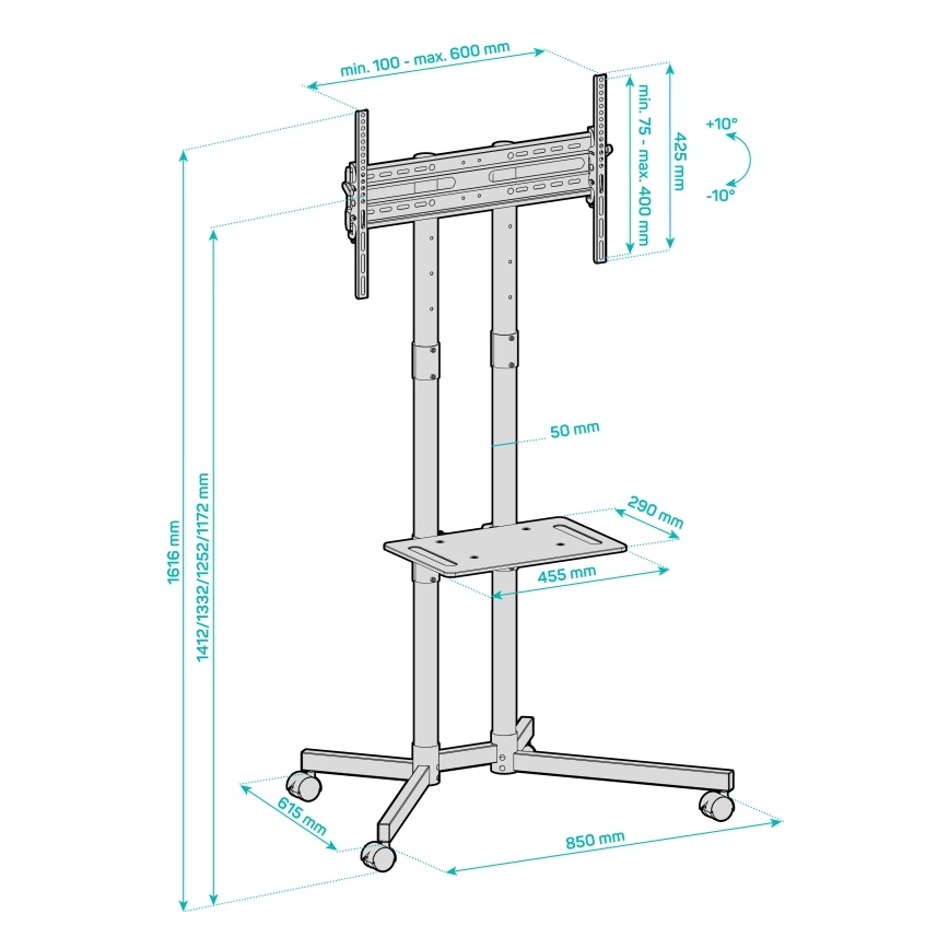 CONNECT IT CMH-9100-BK - Mobiler TV-Ständer mit Ablage 37-70” schwarz