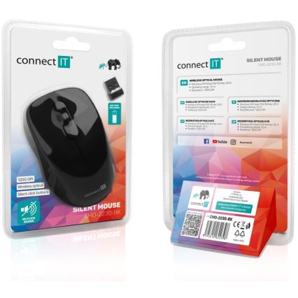 CONNECT IT CMO-2230-BK - Kabellose Silent-Maus MUTE 1200 DPI 1xAA schwarz