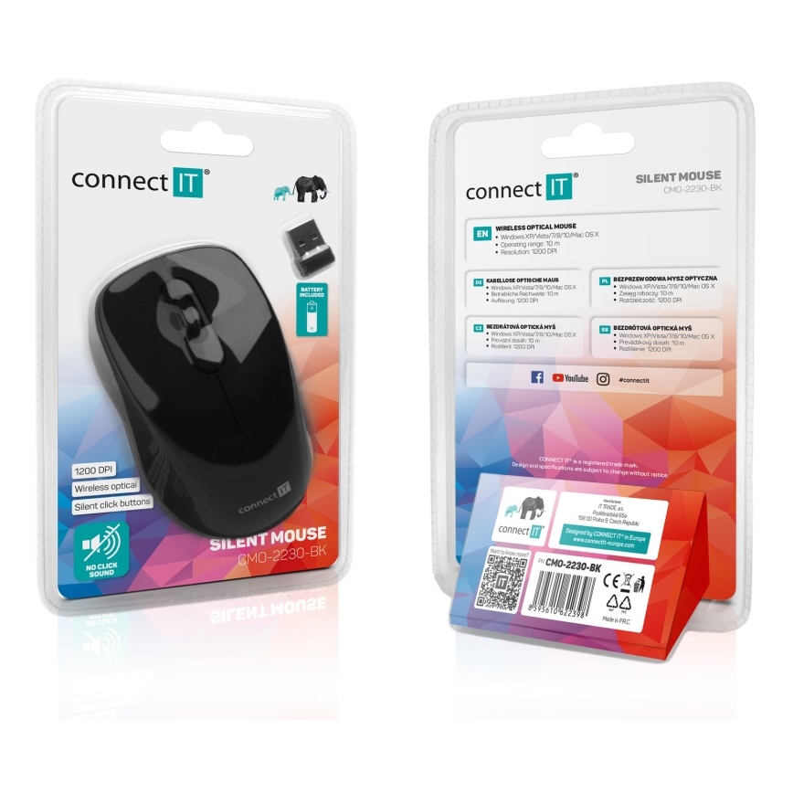 CONNECT IT CMO-2230-BK - Kabellose Silent-Maus MUTE 1200 DPI 1xAA schwarz