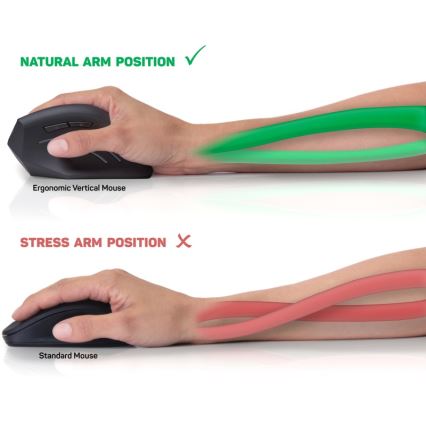 CONNECT IT CMO-2510-BK - Ergonomische kabellose Maus Verti Wireless 800/1200/1600 DPI 2xAAA schwarz