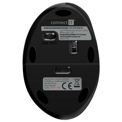 CONNECT IT CMO-2600-BK - Ergonomische kabellose Maus 800/1200/1600 DPI 1xAA schwarz